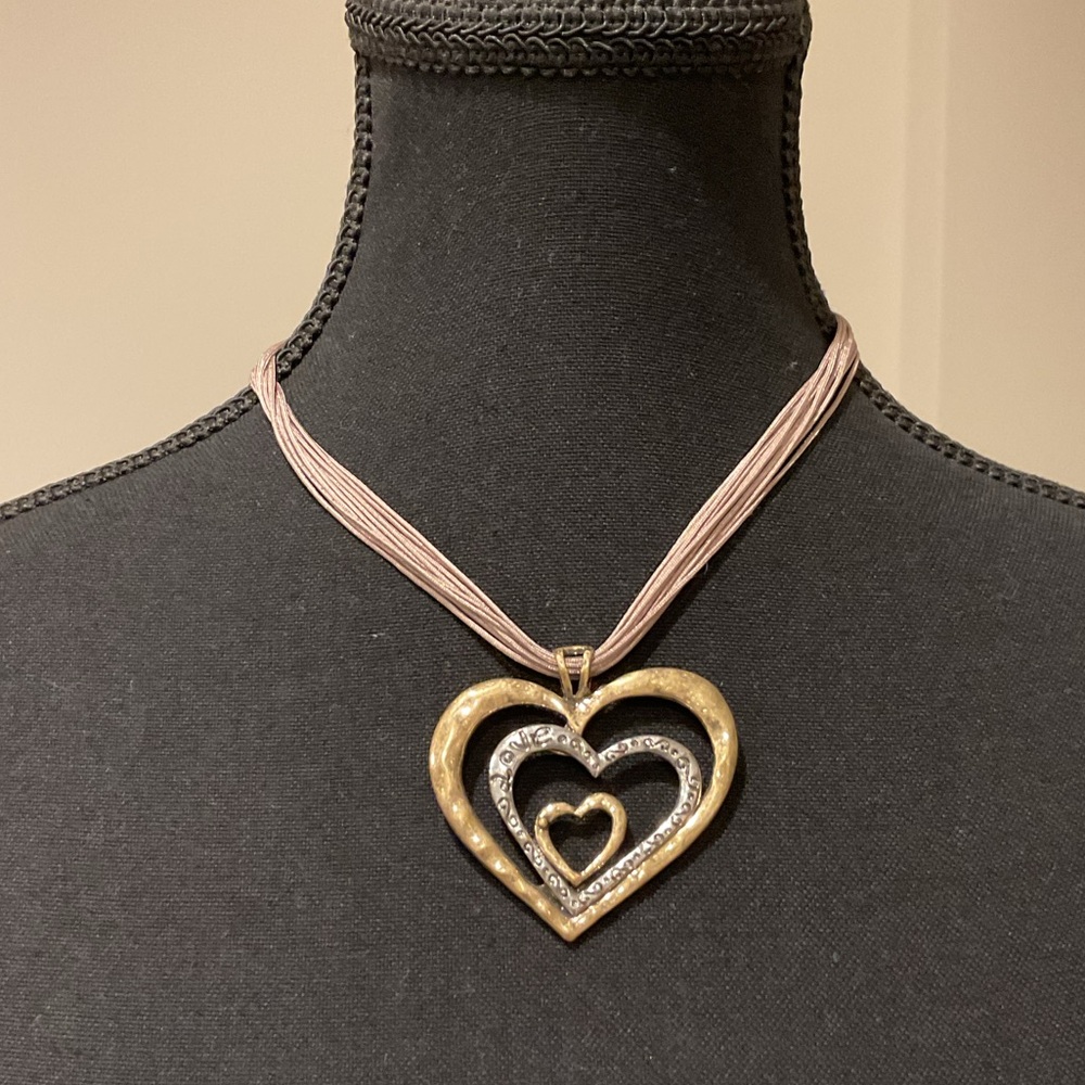 Tri heart Pendant  with multi Strand String Nexklace